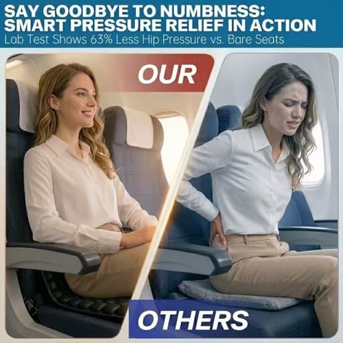 Travel Cushion - 3D Inflatable Pressure Relief Airplane Seat Cushion for Long Flights, Sciatica & Tailbone Pain Relief, Portable Foldable for Car, Office, Wheelchair