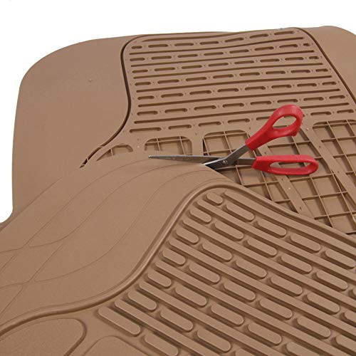 Motor Trend FlexTough 3-Row Heavy Duty Rubber Floor Mats & Liner Mega Truck/SUV/Van Combo, All Weather Protection Universal Trim to Fit Beige - color: Beige