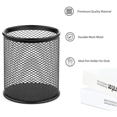 Pen Holder Mesh Pencil Holder Metal Pen Holder Cup Pencil Cup Holder for Desk Office Pen Organizer Black, 4 Pack