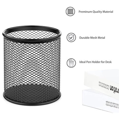 Pen Holder Mesh Pencil Holder Metal Pen Holder Cup Pencil Cup Holder for Desk Office Pen Organizer Black, 4 Pack
