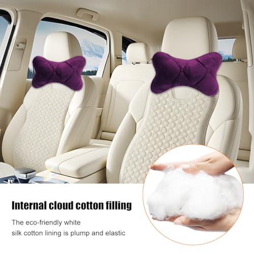2PCS Car Headrest Pillow, Comfortable Ergonomic Design Vehicle Seat Neck Pillow for Driving Fatigue Relief, Soft Breathable Automotive Interior Head Rest Cushion Pad, Universal Fit (Purple) - color: Purple
