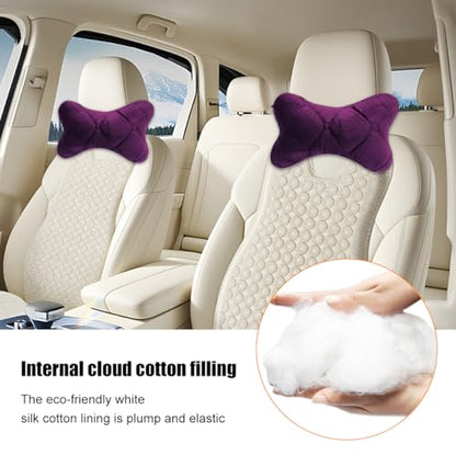 2PCS Car Headrest Pillow, Comfortable Ergonomic Design Vehicle Seat Neck Pillow for Driving Fatigue Relief, Soft Breathable Automotive Interior Head Rest Cushion Pad, Universal Fit (Purple) - color: Purple