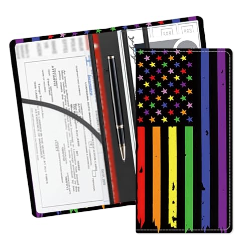 Leather Car Registration and Insurance Card Holder, Cute Car Accessories Vehicle Glove Box Car Organizer for Documents, Cards, License Colorful American Flag - color: Colorful American Flag
