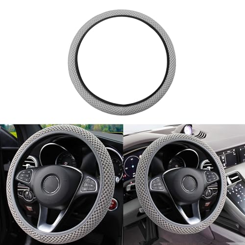 Elastic Stretch Car Steering Wheel Cover, Comfortable Steering Wheel Cover Universal for 14.5-15 Inch, Warm in Winter & Cool in Summer, Anti-Slip Breathable Ice Silk (Gray) - color: Gray