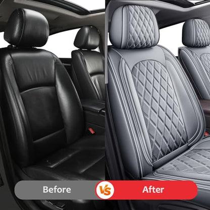 MIROZO Ram Seat Covers Full Set, Waterproof Car Seat Cover Grey Leather Truck Seat Protector Compatible with 2009-2026 RAM 1500/2500/3500 Crew Quad Cab Pickup with Split Curved Bench 40/60,Gray - color: Gray, size: FullSet（Curved Back）