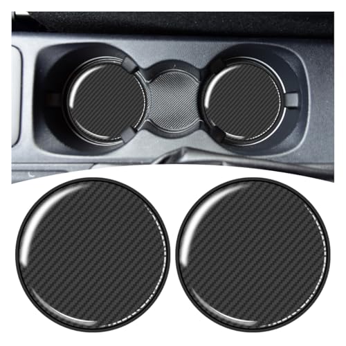 2PCS Sports Racing Car Cup Holder Coasters, 2.67 Inch Carbon Fiber Automotive Cup Holder Insert Coaster Pad, Non-Slip Shockproof Vehicle Interior Drink Cups Mat for RV, SUV, Truck(Black) - color: Black