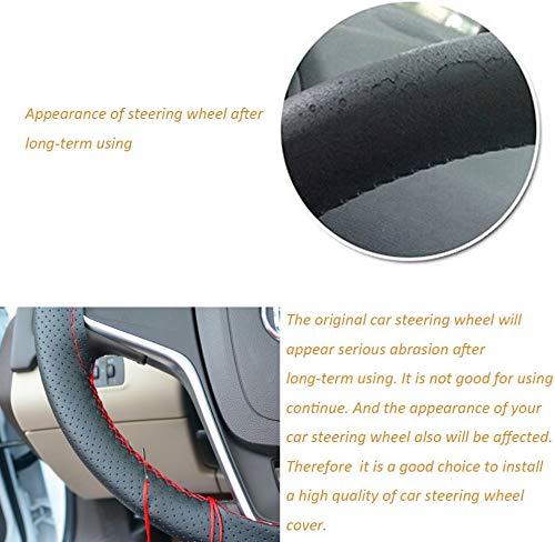 Onerbuy Universal Leather Car Steering Wheel Stitch On Wrap Cover DIY Sewing Breathable and Anti Slip, 15-Inch (Black with Red) - color: Black with Red