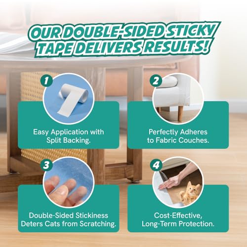 1 Roll Cat Scratch Furniture Protector Tape – Double-Sided Sticky Training (4" x 20ft) – Anti-Scratch Sofa & Couch Guard – Clear, Easy to Apply & Remove – Not for Leather, Velvet, Microfiber - size: Roll 1 Pack (4" x 20ft)