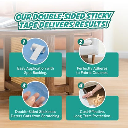 1 Roll Cat Scratch Furniture Protector Tape – Double-Sided Sticky Training (4" x 20ft) – Anti-Scratch Sofa & Couch Guard – Clear, Easy to Apply & Remove – Not for Leather, Velvet, Microfiber - size: Roll 1 Pack (4" x 20ft)