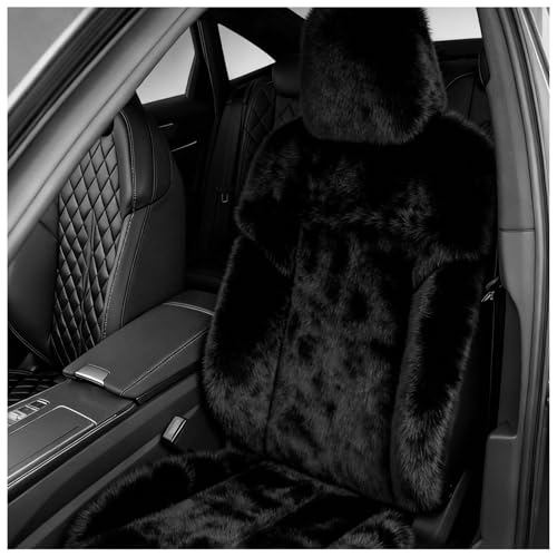 Fuzzy Faux Fur Car Seat Cover, Fluffy Auto Front Seat Cushion Warm Protector with Backrest, Soft Plush Chair Cover Universal Interior Accessories for Car SUV Truck Van (Black) - color: Black