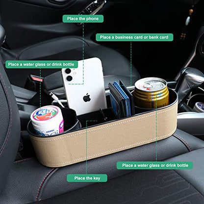 Car Seat Organizer Cup Drink Holders,Multifunctional Gap Filler Storage Box,Insert Organization Helps Reduce Distracted Driving&Holds Phone Mount Mug Bottle Cellphones Coasters Wallet Cards (Beige) - color: UGBD-Beige