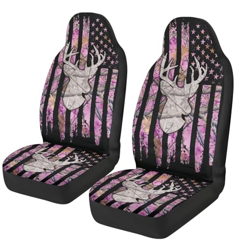 American Flag Deer Car Seat Covers Universal Front Car Seats Breathable Anti-Slip Back Fabric Removable Automotive Accessories Suitable for Cars SUV - color: American Flag Deer