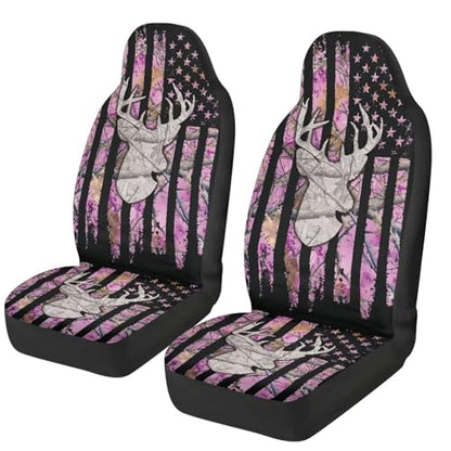 American Flag Deer Car Seat Covers Universal Front Car Seats Breathable Anti-Slip Back Fabric Removable Automotive Accessories Suitable for Cars SUV - color: American Flag Deer