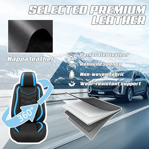 Car Seat Covers Fit for Honda 2000-2026, Stylish Sport Seat Covers, Waterproof Wear-Resistant Premium Nappa Leather Car Seat Covers.(2 Pcs Front/Black Blue)