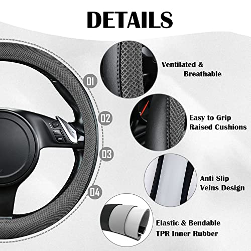 CAR PASS 3D Air Mesh Car Seat Covers Full Sets w/5mm Sponge, 4Pcs Waterproof Car Floor Mats, Steering Wheel Cover Universal Fit for SUV Sedan Truck, Airbag Compatible Automotive Interior(Black Gray) - color: Gray Combo
