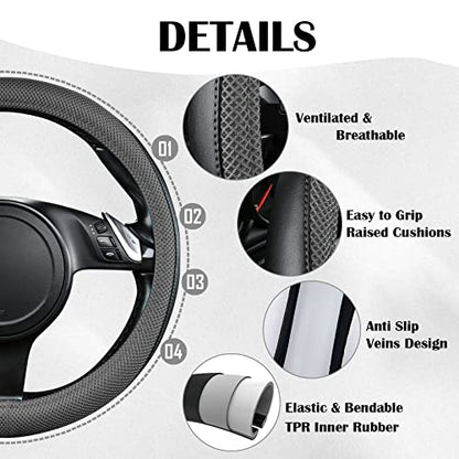 CAR PASS 3D Air Mesh Car Seat Covers Full Sets w/5mm Sponge, 4Pcs Waterproof Car Floor Mats, Steering Wheel Cover Universal Fit for SUV Sedan Truck, Airbag Compatible Automotive Interior(Black Gray) - color: Gray Combo