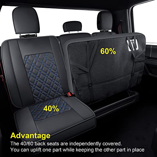 LUCKYMAN CLUB F150 Full-Set Seat Covers J03-Q3 with Waterproof Faux Leather, Fit 2015-2025 Ford F150 and 2017-2025 F250 F350 F450 (Full Set, Black-Blue) - color: Black&Blue, size: Full Set