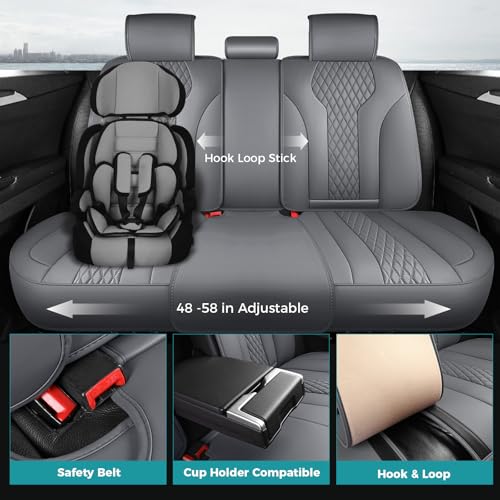 Leather Car Seat Covers Full Set, Breathable Faux Leather Seat Covers for Cars SUV Sedan Waterproof Grey - color: Grey