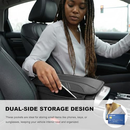 Car Center Console Cover, Leather Auto Arm Rest Protector Cushion with 2 Side Storage Bags, Universal Armrest Cushion Pad Middle Console Cover for SUVs Sedans Trucks (Black) - color: Black