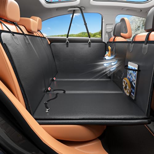 Back Seat Extender for Dogs, PU Leather Dog Car Seat Cover for Back Seat with Hard Bottom, 100% Waterproof, Scratch Proof and Anti Slip Dog Hammock for Cars and SUVs, Holds 400 lbs - color: full-black, size: Large