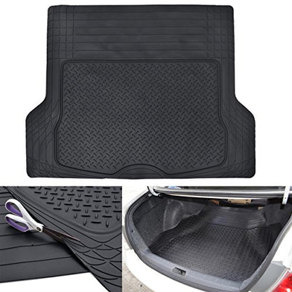 BDK Cat® CAMT-1003 (3-Piece) Deep Dish Rubber Car Floor Mats with Trunk Cargo Liner, Heavy Duty All Weather Trim to Fit Front & Rear Combo Set for Car Sedan SUV Van