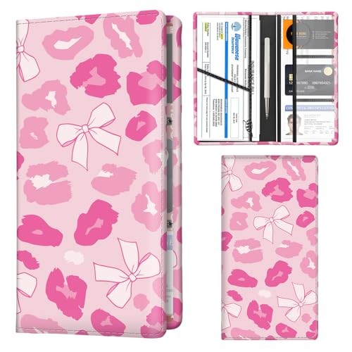 Car Registration and Insurance Holder with Magnetic Shut, Cute Vehicle Glove Box Car Organizer, Premium Interior Car Accessories for Women Men Cute Leopard Bowtie - color: Cute Leopard Bowtie