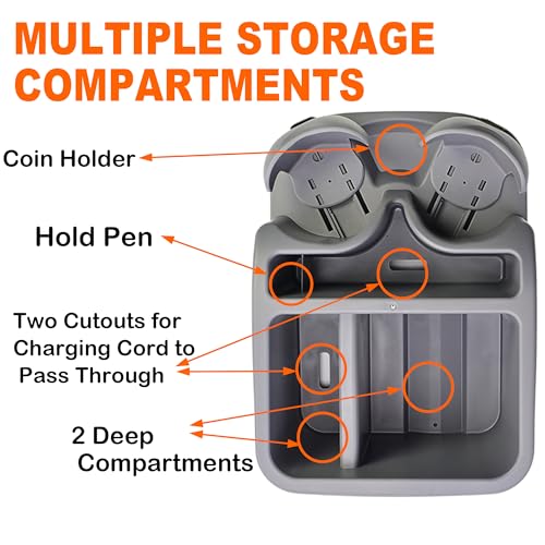 Universal Center Console Organizer for Truck Bench Seat & SUV, Truck Floor Console with Expandable Cup Holders, Fits Silverado Minivan, Stable Transmission Hump Storage Box for Car Backseat (Grey) - color: Grey