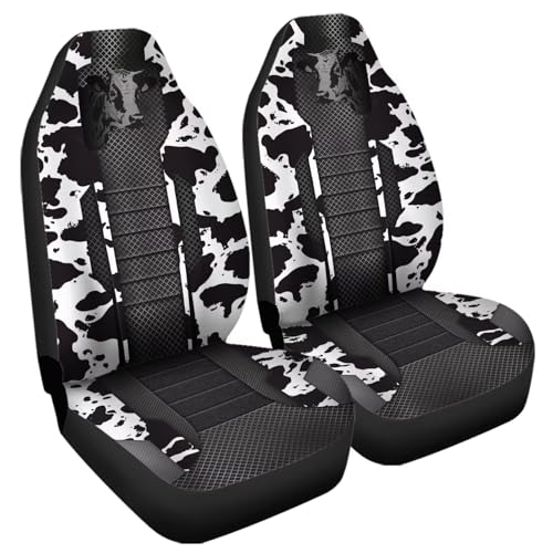 Black Cow Print Car Seat Covers 2 PCS Elastic Breathable Front Seat Protector Cover Universal for Vehicle SUV Sedan Trucks for Women Men - color: Black Cow Print