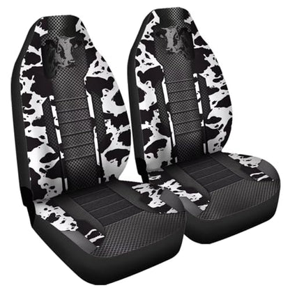 Black Cow Print Car Seat Covers 2 PCS Elastic Breathable Front Seat Protector Cover Universal for Vehicle SUV Sedan Trucks for Women Men - color: Black Cow Print