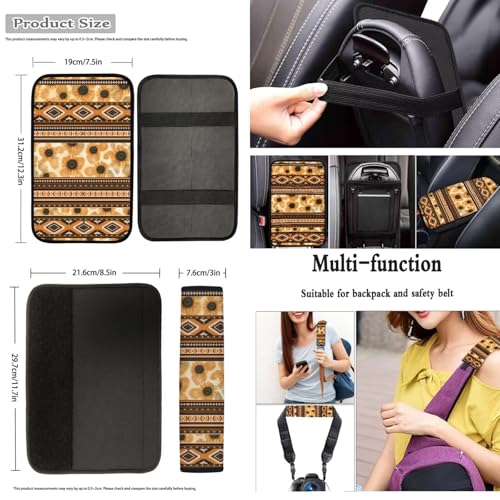 Dreaweet Aztec Sunflower Seat Covers Full Set for Women with Steering Wheel Cover/Center Console Cover/Seatbelt Cover/Car Coasters/Gear Shift Handbrake Cover,Universal Car Accessories for SUV Trucks - color: Aztec Sunflower