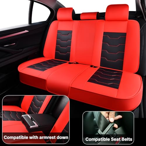 for Nissan Rogue 2008-2026 Car Seat Covers, Red Car Seat Covers, Waterproof PU Leather, 5 Seats Full Set, Easy to Clean and Install, Non-Slip, Beautify Interior - color: Lite_Red