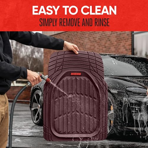 Motor Trend FlexTough Tortoise - Heavy Duty Rubber Floor Mats for Car SUV Van & Truck - All Weather Protection - Deep Dish (Burgundy)