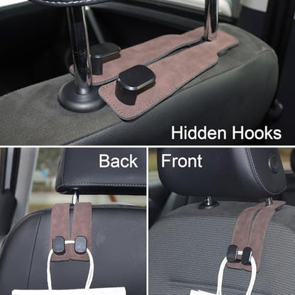 Purse and Bag Hook for Car, Zinc Alloy Seat Headrest Hooks, Upgraded Leather Car Seat Back Purses Hanger and Bags Holder (Brown, 2Pack) - color: Brown