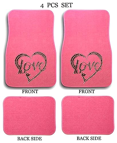 Universal Fit Car SUV Truck Front Rear 4-Piece Full Set Crystal Bling Rhinestone Studded Pink Carpet Floor Mats - Pack of 4 (Red Love-Pink) - color: Red Love-Pink