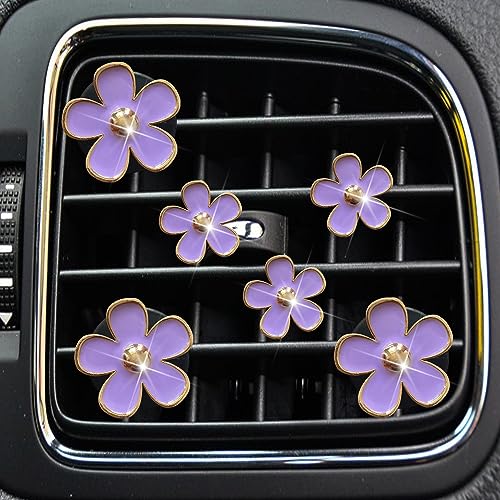 Daisy Air Vent Clips - 6 Pcs Cute Flower A/C Outlet Clip, Car Freshener Clip Charm, Colorful Car Interior Accessories for GirlsWomen (Purple) - color: Purple