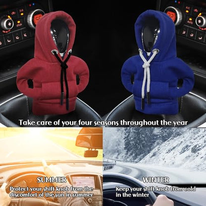 vvag Gear Shift Hoodie, Hoodie Car Gear Shift Cover, Car Shift Knob Hoodie, Automotive Interior Accessories, Universal Fit Knob Cover Gift (Red+Blue) - color: Red+Blue