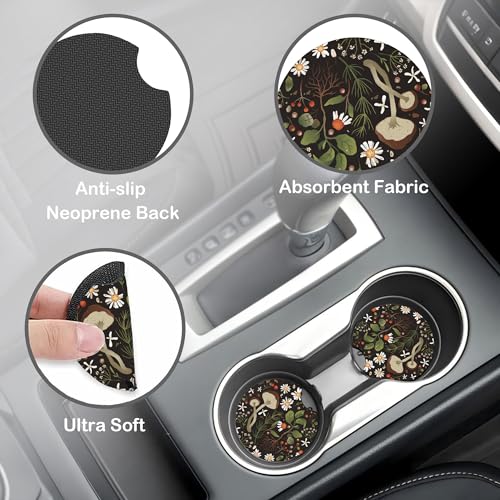 Mushrooms and Herbs Steering Wheel Cover with 2 Pcs Car Coasters Neoprene Steering Wheel Cover for Women Men Anti-Slip Breathable Car Accessories Universal 15 Inch Fit Auto Cars Trucks - color: Mushrooms and Herbs