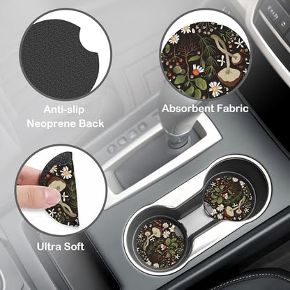 Mushrooms and Herbs Steering Wheel Cover with 2 Pcs Car Coasters Neoprene Steering Wheel Cover for Women Men Anti-Slip Breathable Car Accessories Universal 15 Inch Fit Auto Cars Trucks - color: Mushrooms and Herbs