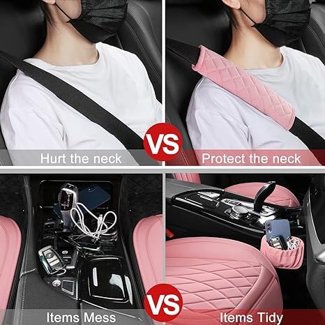 Front Car Seat Covers - Leather Seat Covers with Storage Pocket and Two Belt Pads, Anti-Slip Waterproof Universal Seat Covers for Cars Fit Cars Trucks SUV(Pink,2 Pack) - color: Pink