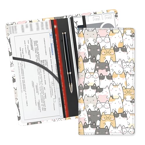 Leather Car Registration and Insurance Card Holder, Cute Car Accessories Vehicle Glove Box Car Organizer for Documents, Cards, License Cute Cats - color: Cute Cats