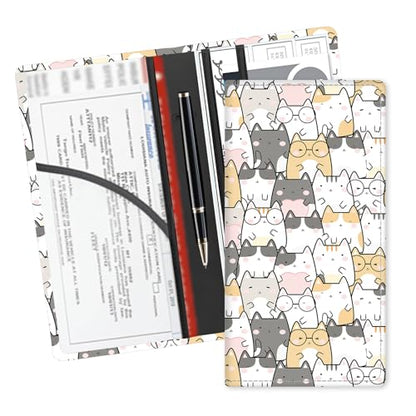 Leather Car Registration and Insurance Card Holder, Cute Car Accessories Vehicle Glove Box Car Organizer for Documents, Cards, License Cute Cats - color: Cute Cats