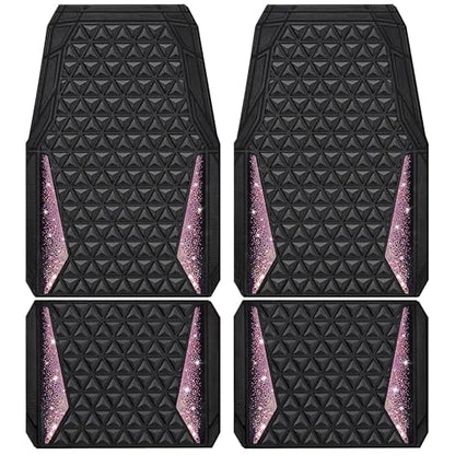 CAR PASS Bling Rubber Car Mats Diamond Floor Mats Full Set Anti-Slip 3D Rhombus Waterproof Universal Trim to Fit Liner Glitter Crystal Sparkly Shining Rhinestone Girl Women SUV Sedan Van, Black Pink - color: Pink Diamond