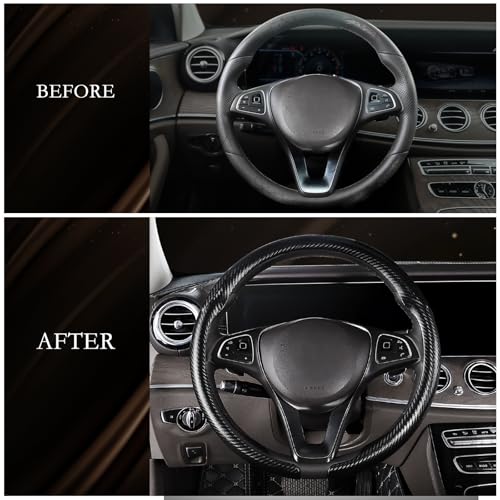 Aimato Car Steering Wheel Cover Carbon Fiber, Ultra-Thin Car Steering Wheel Cover,Comfortable & Breathable Microfiber,Universal Fit for Most Cars - color: Matte black