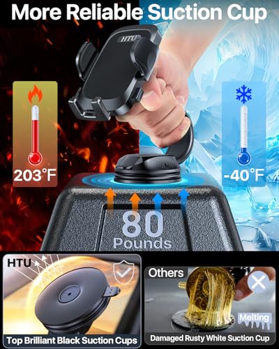 [True Military-Grade Car Phone Holder [2026 Upgraded Strongest Suction & Vent Clip] Cell Phone Car Mount for Dashboard Windshield Vent Truck Cradle Dash Stand,(Black)