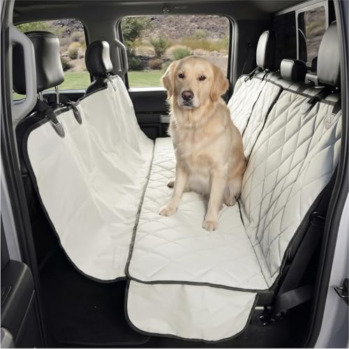 4Knines Crew Cab Truck Seat Cover with Dog Hammock for Fold Up Seats – Split Design for Seat Access, Waterproof & Non-Slip Protection (Driver Side, Beige) - color: Tan, size: Driver Side