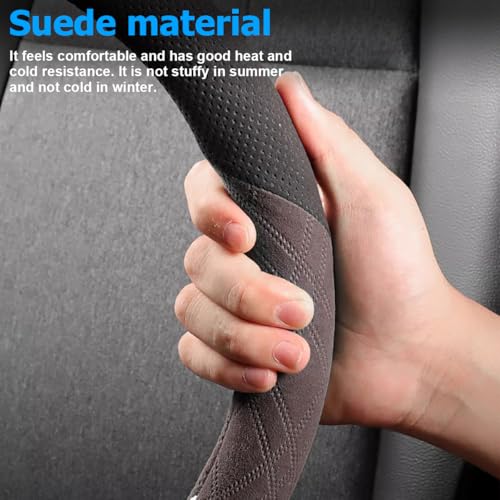 Car Steering Wheel Cover, Suede Non-Slip Breathable Vehicle Protector with Silicone Inner Ring, Automotive Interior Protection Guard Accessories, Universal for SUV, Sedan, Truck (Black/Orange)