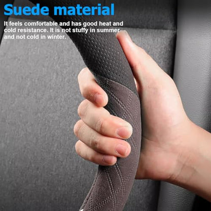 Car Steering Wheel Cover, Suede Non-Slip Breathable Vehicle Protector with Silicone Inner Ring, Automotive Interior Protection Guard Accessories, Universal for SUV, Sedan, Truck (Black/Orange)