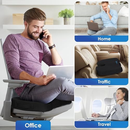 Seat Cushion for Office Chair Memory Foam Non-Slip Desk Seat Cushion Back, Coccyx, Sciatica, Tailbone Pain Relief Butt Pillow for Office Chair, Car, Wheelchair, Black