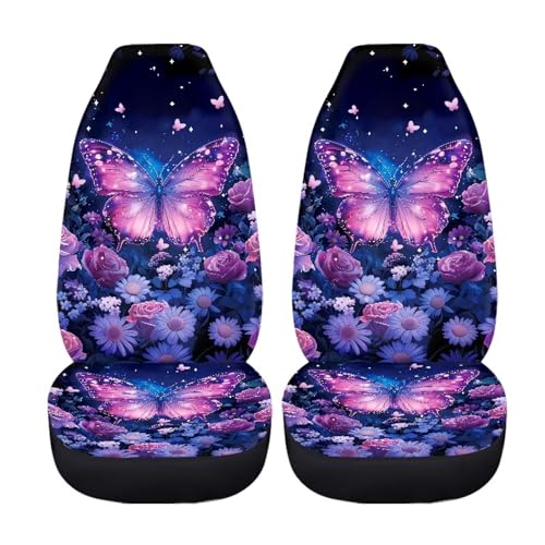 Butterfly Daisy Rose Star Pattern Car Seat Covers, Non-Fading Auto Bucket Seat Protector Full Set 2 Packs Universal Fit Vehicles Interior Decorative for Most Cars - color: Butterfly Daisy Rose Star