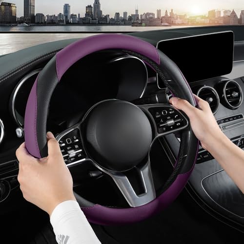 Car Steering Wheel Cover, Microfiber Leather Steering Wheel Cover Universal Fit 14.5-15 inch Anti-Slip Comfortable Breathable, Car Wheel Protector for Men Women,Purple - color: Purple
